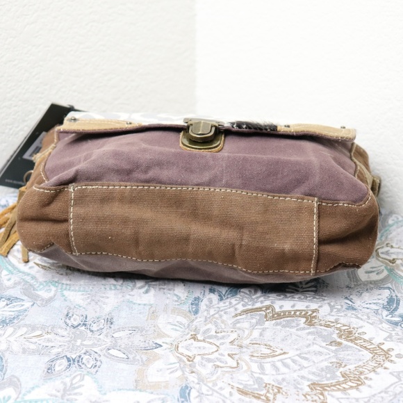 🆕Myra Bag Canvas Messenger Bag Cowhide Purse - Picture 5 of 8